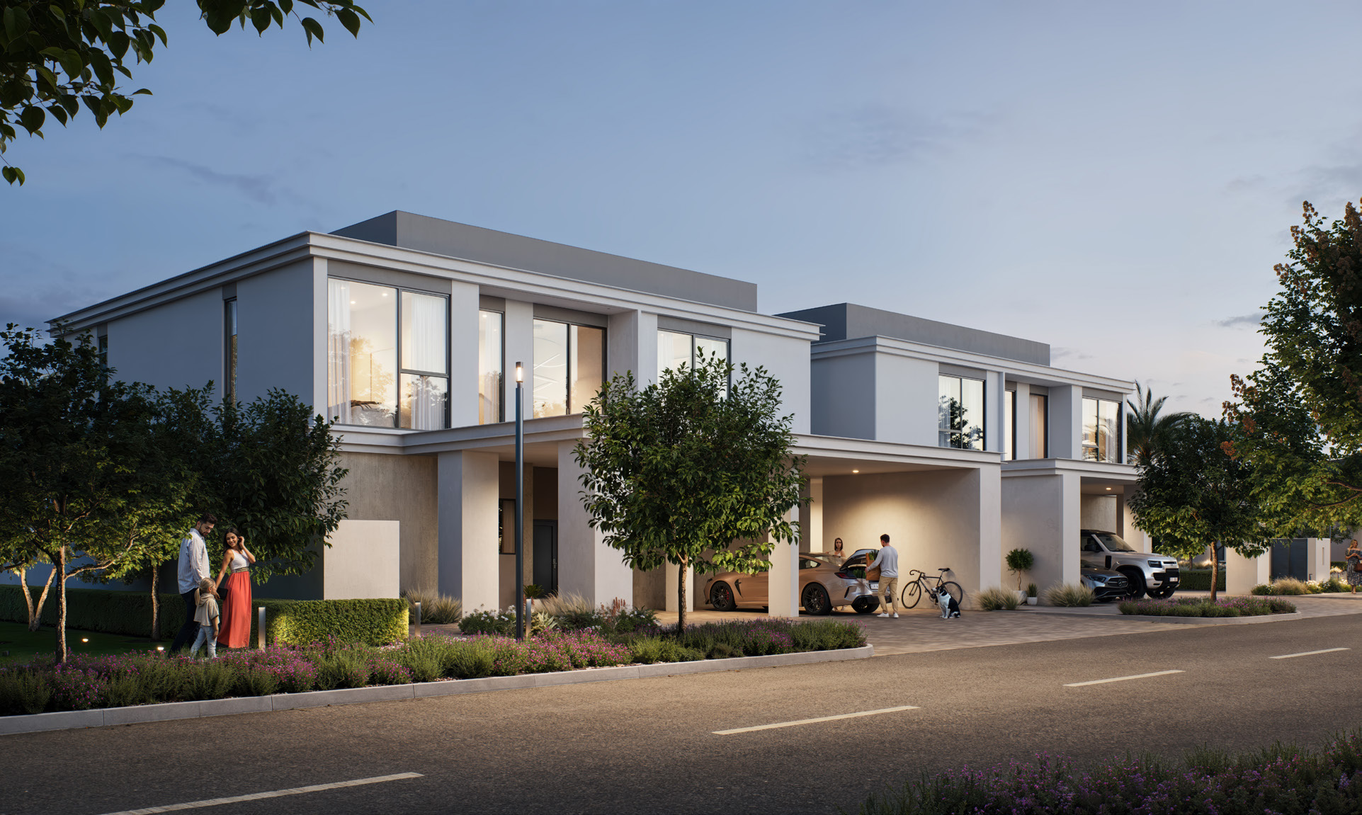 Stylish modern townhouses with large glass windows, private gardens, and a peaceful community setting at Greenspoint, Emaar South.3 & 4 Bedroom Townhouses at Greenspoint, Emaar South